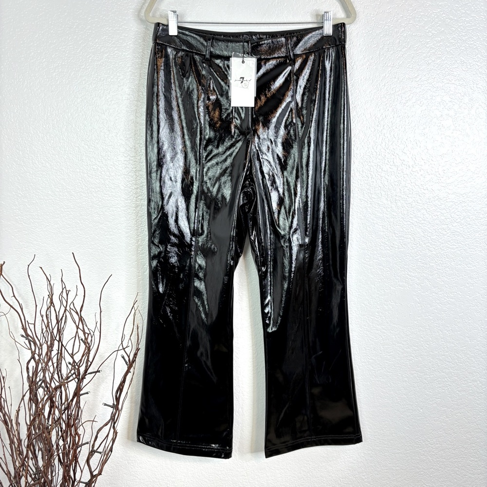 NWT 7 FOR ALL MANKIND Faux Black Patent Leather Easy Trouser - Large - Picture 2 of 6